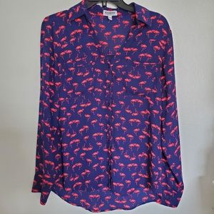 EXPRESS The Portofino Shirt Navy Blue Pink Flamingo